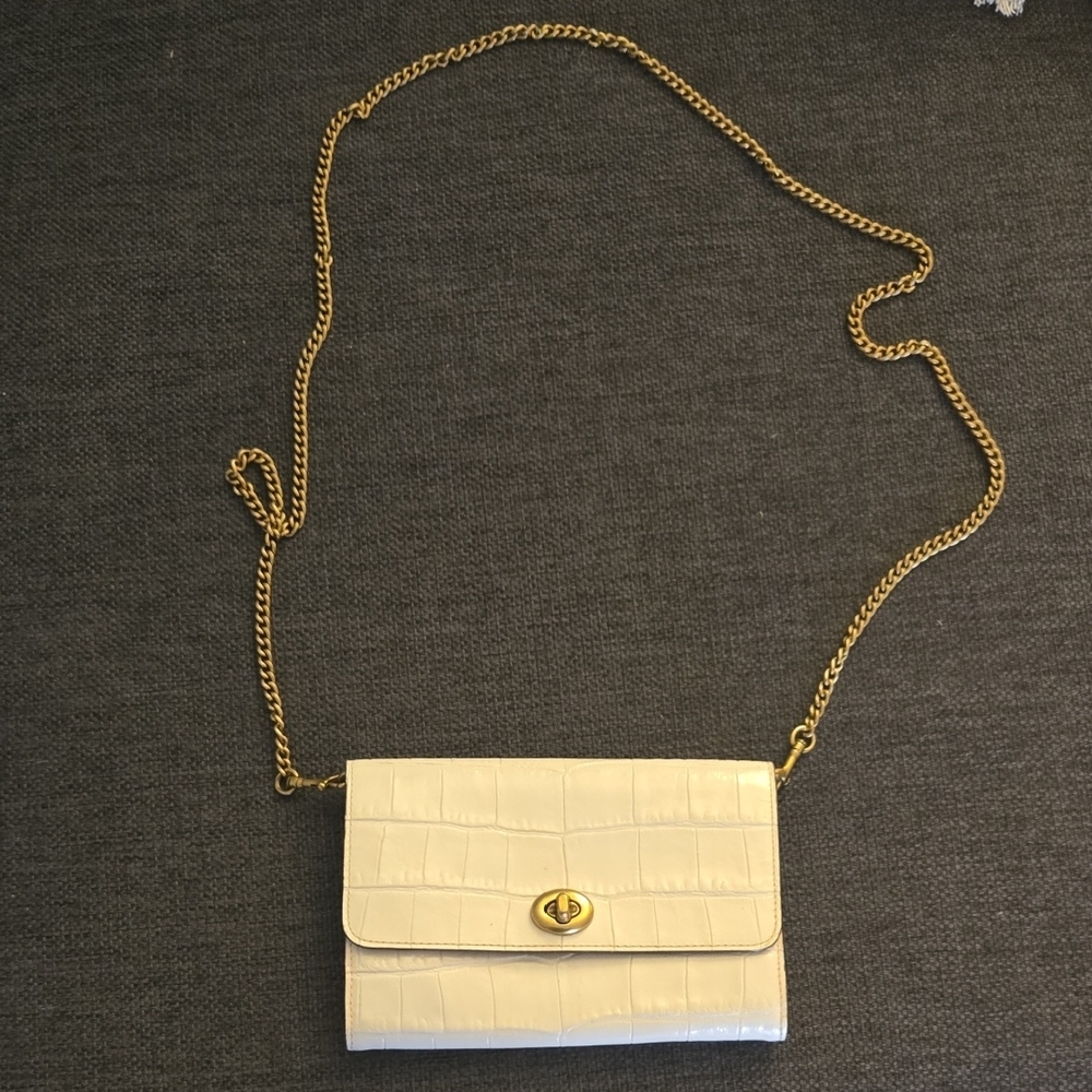 Coach Cream and Gold Crossbody Bag with Flap Closure